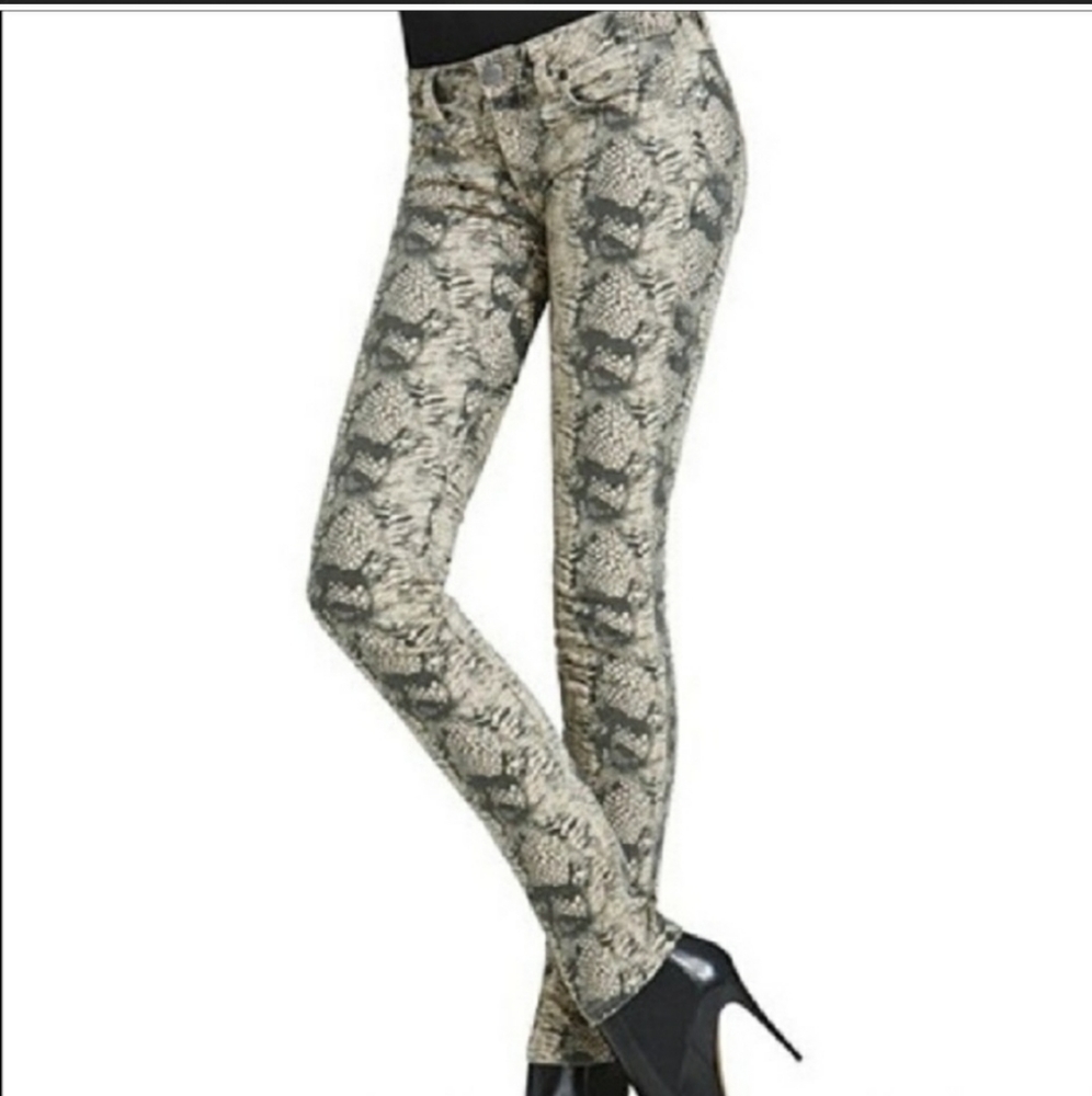 CAbi tan and gray snakesin print skinny jeans